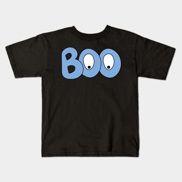 BOO text art cartoon eyes blue bubble letters Kids T-Shirt by Angel Dawn Design